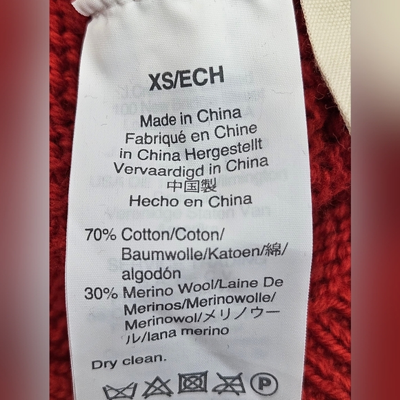 Madewell Womens Cotton Merino Wool Sweater Xsmall Ruffle Neck Red Textured - Picture 12 of 12